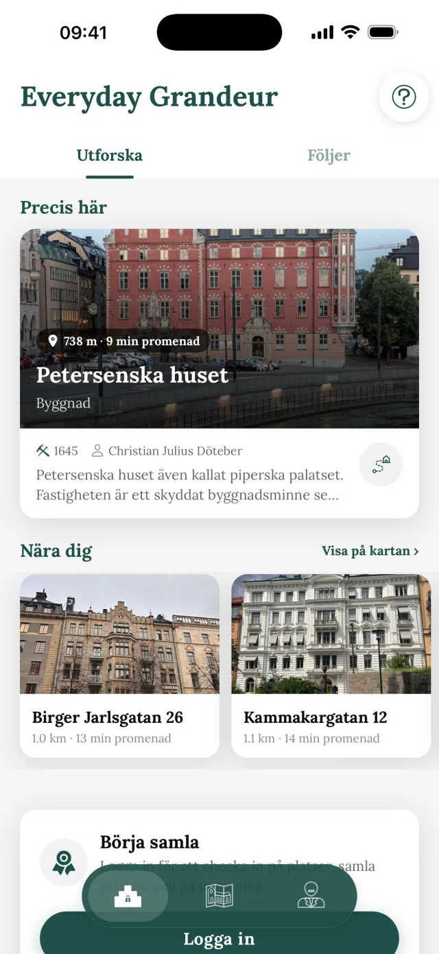Appens hemskärm med platsen precis där du står